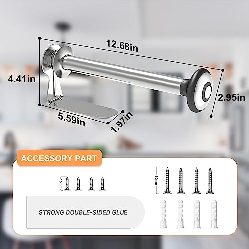 Paroto Paper Towel Holder, One Hand Tear Paper Towel Holder Under Cabinet Adhesive or Drilling，Stainless Steel Paper Towel Holder Wall Mount with Quick Release Knob for Kitchen and Bathroom