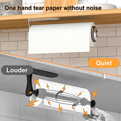 Paroto Paper Towel Holder, One Hand Tear Paper Towel Holder Under Cabinet Adhesive or Drilling，Stainless Steel Paper Towel Holder Wall Mount with Quick Release Knob for Kitchen and Bathroom