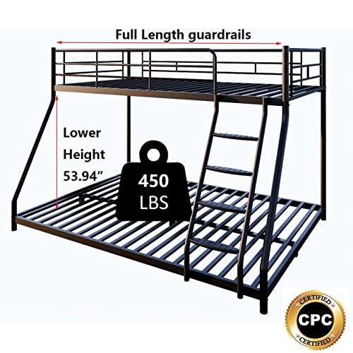 Oudiec Twin Over Full Metal Bunk Bed with Ladder,Sturdy Steel Bedframe with Safety Guardrail for Dorm,Bedroom,Guest Room,No Box Spring Needed,78.11''L*56.38''W*53.94''H,Black