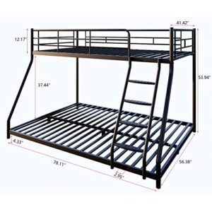 Oudiec Twin Over Full Metal Bunk Bed with Ladder,Sturdy Steel Bedframe with Safety Guardrail for Dorm,Bedroom,Guest Room,No Box Spring Needed,78.11''L*56.38''W*53.94''H,Black