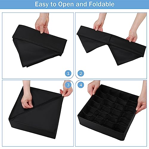 Boudar Foldable Storage Cubes Drawer Underwear Organizer Dividers， under Cabinet Organizer 24-Cell Fabric Storage Boxes for Lingerie,Socks,Ties （Black）