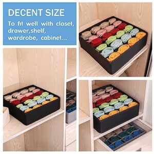 Boudar Foldable Storage Cubes Drawer Underwear Organizer Dividers， under Cabinet Organizer 24-Cell Fabric Storage Boxes for Lingerie,Socks,Ties （Black）