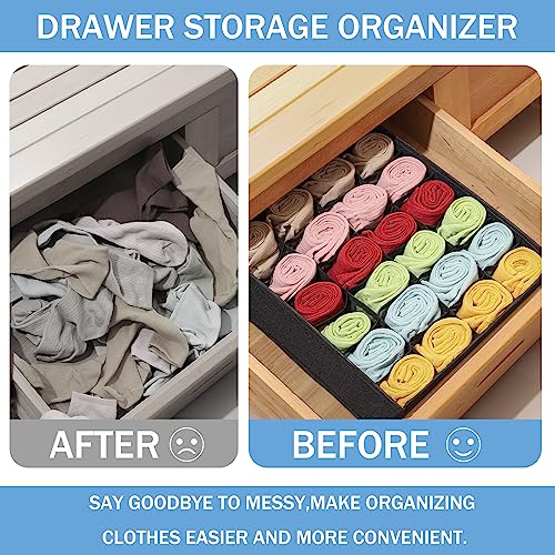 Boudar Foldable Storage Cubes Drawer Underwear Organizer Dividers， under Cabinet Organizer 24-Cell Fabric Storage Boxes for Lingerie,Socks,Ties （Black）