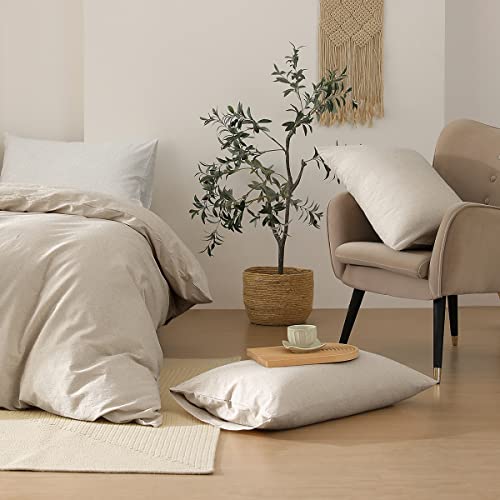 100% Washed Cotton Linen Like Duvet Cover Set King Size - Soft Cooling Natural Bedding Set for All Seasons - 1 Duvet Cover with Zipper Closure and 2 Pillow Shams(104x90 inches, Tannish Linen Grey)