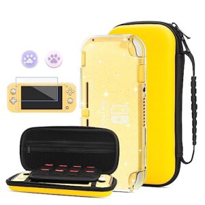 hypercase protective case for nintendo switch lite, yellow hard shell portable travel carrying case pouch for nintendo switch console & accessories, storage bag with 8 game card slots for girls boys.