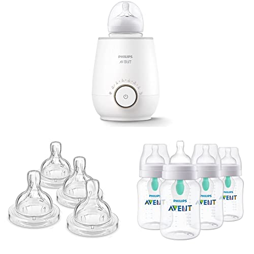 Philips Avent Fast Baby Bottle Warmer & Anti-Colic Baby Bottle Flow 1 Nipple, 4pk, SCY761/04 & Anti-Colic Baby Bottles