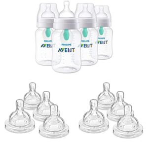 philips avent anti-colic baby bottles with airfree vent, 9oz, 4pk, clear, scy703/04 & anti-colic baby bottle flow 3 nipple, 4pk, scy763/04 & anti-colic baby bottle flow 4 nipple, 4pk, scy764/04
