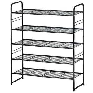 SUFAUY 5-Tier Shoe Rack, Stackable Shoe Shelf Storage Organizer for Entryway Closet, Extra Large Capacity, Wire Grid, Black