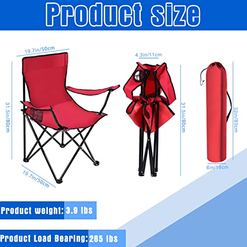 4 Pack Folding Camping Chairs with Carrying Bag Portable Lawn Chairs Lightweight Beach Chairs Outdoor Collapsible Chair with Mesh Cup Holder for Travel Outside Camp Beach Fishing Sports (Red)