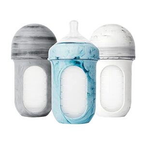 Boon NURSH Reusable Silicone Baby Bottles & NURSH Storage Buns (Pack of 3), Blue-White,3 Count (Pack of 1) & NURSH Reusable Silicone Replacement Pouch, 3 Months and up, 8 Ounce (Pack of 3)