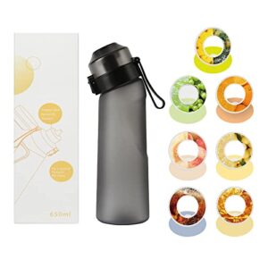 nezababy water bottle with flavor pods,18.5 oz/500ml,21.9 oz/650ml fruit fragrance water bottle,scent water cup,sports water cup suitable for outdoor sports (d.black(550ml)+7pcs pods)
