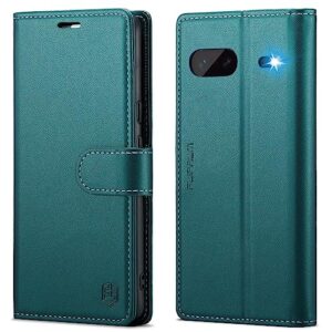 flipalm for google pixel 7 wallet case with rfid blocking credit card holder, pu leather folio flip kickstand protective shockproof cover women men for pixel 7 5g phone case(blue-green)