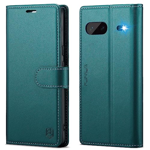FLIPALM for Google Pixel 7 Wallet Case with RFID Blocking Credit Card Holder, PU Leather Folio Flip Kickstand Protective Shockproof Cover Women Men for Pixel 7 5G Phone case(Blue-Green)