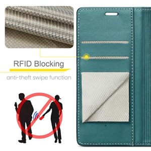 FLIPALM for Google Pixel 7 Wallet Case with RFID Blocking Credit Card Holder, PU Leather Folio Flip Kickstand Protective Shockproof Cover Women Men for Pixel 7 5G Phone case(Blue-Green)