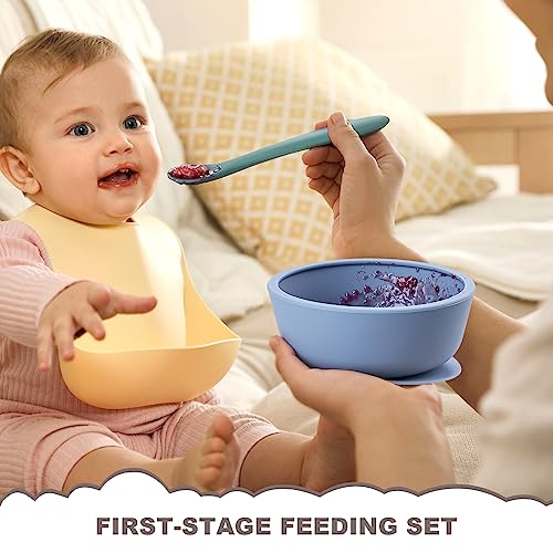 VITEVER 3 Pack Silicone Baby Bowls with Suction, Food Grade Silicone Toddler Bowls with Lids and Spoons, First Stage Set, BPA Free, Dishwasher, Microwave & Freezer Safe