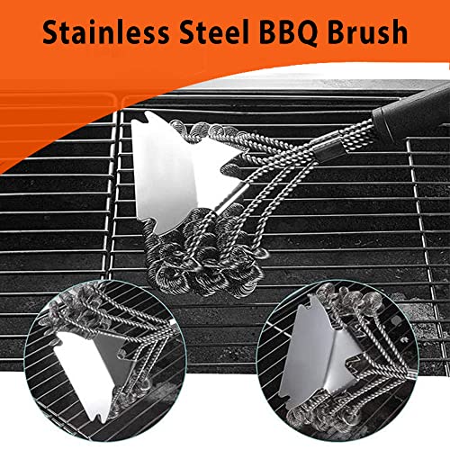 Grill Brush for Outdoor Grill – 17 Inches Stainless Steel Grill Brush with Scrapper, Bristle Free Heavy Duty & Wide Scrubber to Scrub Barbeque Griddle, Grill Cleaning Kit, Safe Non Stick BBQ Brush