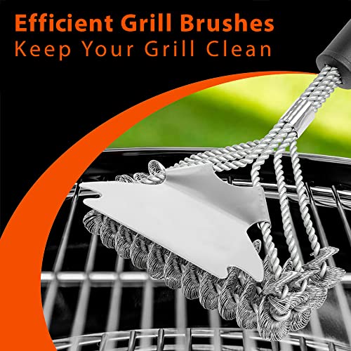 Grill Brush for Outdoor Grill – 17 Inches Stainless Steel Grill Brush with Scrapper, Bristle Free Heavy Duty & Wide Scrubber to Scrub Barbeque Griddle, Grill Cleaning Kit, Safe Non Stick BBQ Brush