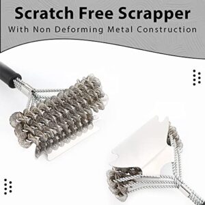 Grill Brush for Outdoor Grill – 17 Inches Stainless Steel Grill Brush with Scrapper, Bristle Free Heavy Duty & Wide Scrubber to Scrub Barbeque Griddle, Grill Cleaning Kit, Safe Non Stick BBQ Brush