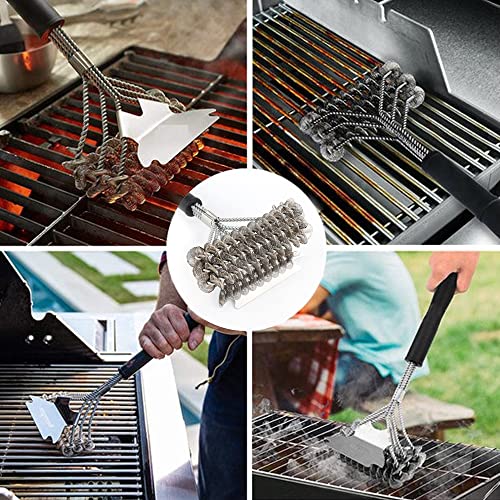 Grill Brush for Outdoor Grill – 17 Inches Stainless Steel Grill Brush with Scrapper, Bristle Free Heavy Duty & Wide Scrubber to Scrub Barbeque Griddle, Grill Cleaning Kit, Safe Non Stick BBQ Brush