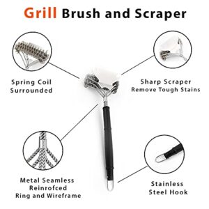 Grill Brush for Outdoor Grill – 17 Inches Stainless Steel Grill Brush with Scrapper, Bristle Free Heavy Duty & Wide Scrubber to Scrub Barbeque Griddle, Grill Cleaning Kit, Safe Non Stick BBQ Brush