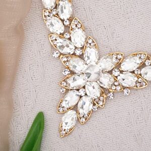 CSY Elegant Crystal Costume Jewelry Sets Flower Leaves Bridal Necklace Earrings Bracelet Set for Bride Bridesmaid Wedding Prom Dress Accessories (white crystal-gold tone)