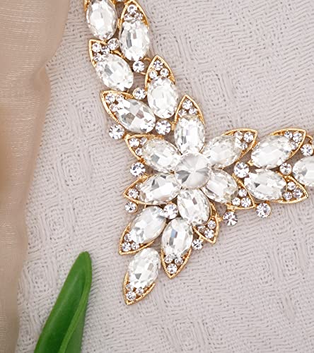 CSY Elegant Crystal Costume Jewelry Sets Flower Leaves Bridal Necklace Earrings Bracelet Set for Bride Bridesmaid Wedding Prom Dress Accessories (white crystal-gold tone)