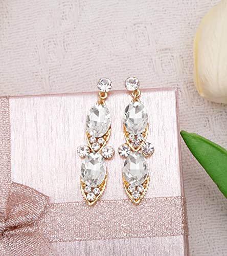 CSY Elegant Crystal Costume Jewelry Sets Flower Leaves Bridal Necklace Earrings Bracelet Set for Bride Bridesmaid Wedding Prom Dress Accessories (white crystal-gold tone)