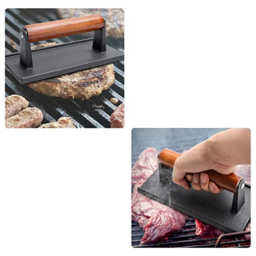 AJinTeby Square Cast Iron Smooth Grill Meat Press & Silicone Mat, Griddle Press Kit for Cooking, Barbecue, Blackstone Camp Chef Pitboss Weber Griddle Gril