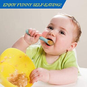 JUSONEY Silicone Baby Spoons - First Stage Baby Self Feeding Spoons 6+ Months,Shorter and Longer Infant Spoons Set for Parent and Self-Feeding,BPA Free Baby Led Weaning Spoons Training Spoon (8 Pack)