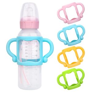 4pack bottle handles for dr brown narrow baby bottles, baby bottle holder with easy grip handles to hold their own bottle, silicone hands free bottle feeder,