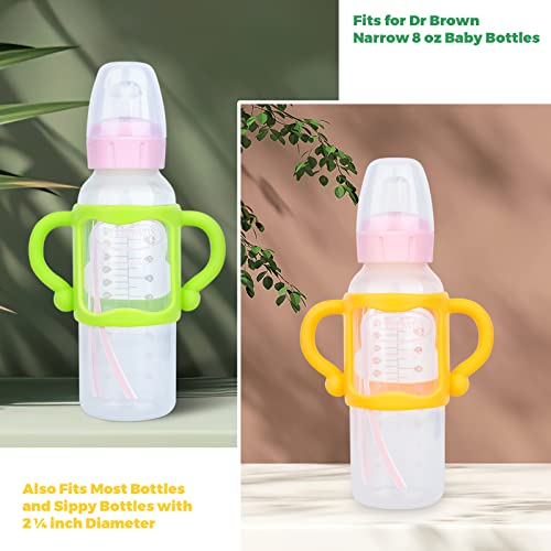 4Pack Bottle Handles for Dr Brown Narrow Baby Bottles, Baby Bottle Holder with Easy Grip Handles to Hold Their Own Bottle, Silicone Hands Free Bottle Feeder,