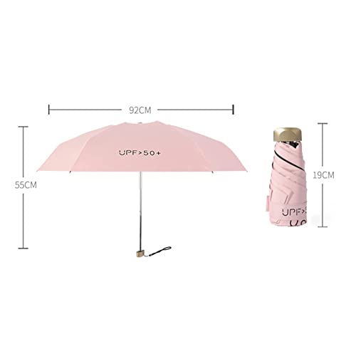 Mini Travel Sun Umbrella with Case, Small Compact UV Protection Umbrella for Sun and Rain, Lightweight Windproof Umbrella for Women Men Kids (Rice White)