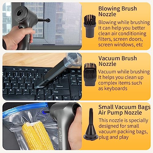 HamBear Mini Vacuum Cleaner 3-in-1 for Car, 12000PA Powerful Suction, 80000RPM Brushless Motor, Tiny Handheld Dust Buster, Vacuum Air Pump and Blower Cordless for Home, Keyboard, Pet Hair Cleaning