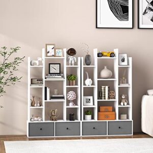 Tangkula Bookshelf with 2 Drawers, Tree-Shaped Bookcase with 12 Open Storage Shelves, Freestanding Industrial Wood Display Cube Shelf, Home Office Books Organizer, 31.5 x 9.5 x 52 Inches