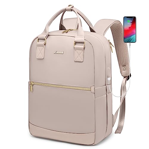 LOVEVOOK Laptop Backpack for Women, 15.6 inch Laptop Bag with USB Port, Fashion Work Business backpack purse, Travel Professor Nurse Computer Bagpack, Waterproof Hiking Daypack, Light Pink