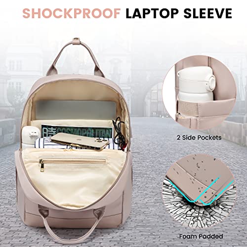 LOVEVOOK Laptop Backpack for Women, 15.6 inch Laptop Bag with USB Port, Fashion Work Business backpack purse, Travel Professor Nurse Computer Bagpack, Waterproof Hiking Daypack, Light Pink