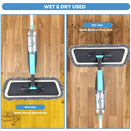 Spray Mops for Floor Cleaning Microfiber Floor Mop with 3 Washable Pads 1 Holder 1 Scraper Wet Dry Floor Cleaner 360 Degree Spin Dust Mop Hardwood Floor Mop
