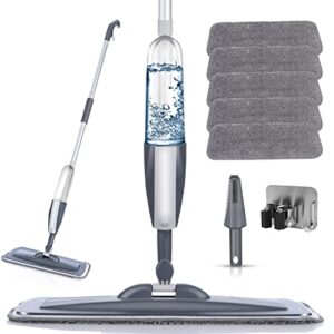 microfiber spray mop for floor cleaning with 5 washable pads,360 degree spin dust mop with mop holder and scraper for home kitchen bathroom,dry wet flat mop for wood laminate ceramic hardwood tile