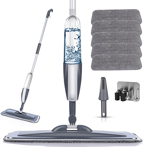 Microfiber Spray Mop for Floor Cleaning with 5 Washable Pads,360 Degree Spin Dust Mop with Mop Holder and Scraper for Home Kitchen Bathroom,Dry Wet Flat Mop for Wood Laminate Ceramic Hardwood Tile