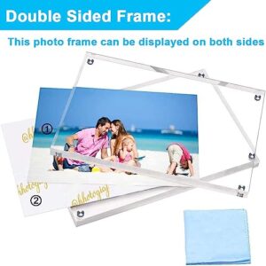 JUOIFIP 8X10 Clear Acrylic Picture Frames, Magnetic Picture Frames with Gift Box Package, Double Sided Acrylic Photo Frames Desktop Display with Support Stand, Pack of 1（Bonus 1 Pack Stand）