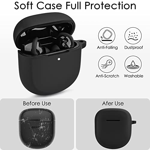 Bose Case for QuietComfort Earbuds II 2022, VISOOM Cute Bose QuietComfort Earbuds II Case Cover Women， Protective Silicone Bose Earbuds 2 Case Cover with Bling Keychain for Girls (Black)