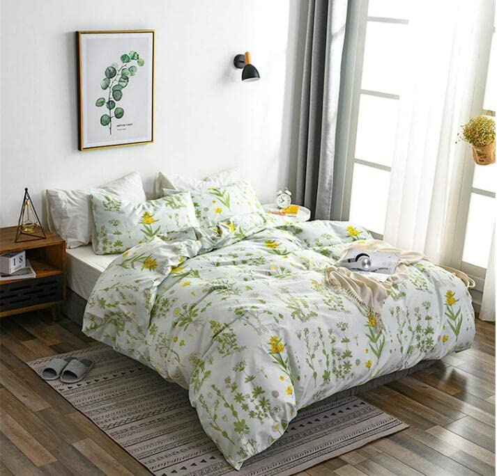 NTjinli Green Duvet Cover Full Size-Summer Flower Full Duvet Cover Set,100% Washed Microfiber Full Comforter Set,1 Duvet Cover with Zipper Closure and 2 Pillow Shams (Full)