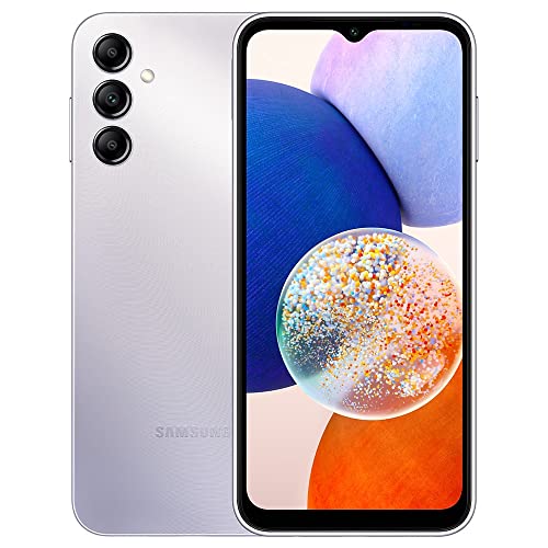 SAMSUNG Galaxy A14 5G + 4G LTE (128GB + 4GB) Unlocked Worldwide (Only T-Mobile/Mint/Tello USA Market) 1 Year Warranty Latin America 6.6" 50MP Triple Camera + (15W Wall Charger) (Silver)