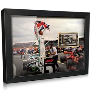 orimami signed lewis hamilton poster wooden framed photo art decor,with 1x35mm g p 2020 film display,cool collectible gifts for formula one racing fans - 8x6 inches