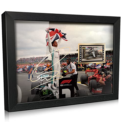 ORIMAMI Signed Lewis Hamilton Poster Wooden Framed Photo Art Decor,with 1x35mm G P 2020 Film Display,Cool Collectible Gifts for Formula One Racing Fans - 8x6 Inches