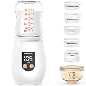 Baby Bottle Warmer for Breastmilk with 5 Adapters, Quick Heating Portable Bottle Warmer Rechargeable Travel Bottle Warmer with 5-Temperature Real-time Display & Beep Prompts, Baby Brew Bottle Warmer