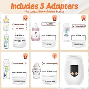 Baby Bottle Warmer for Breastmilk with 5 Adapters, Quick Heating Portable Bottle Warmer Rechargeable Travel Bottle Warmer with 5-Temperature Real-time Display & Beep Prompts, Baby Brew Bottle Warmer