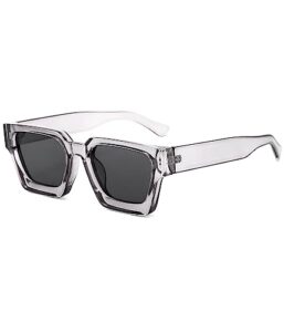 eylrim thick square frame sunglasses for women men fashion chunky rectangle sun glasses black shades(10 transparent grey/grey)