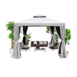 fancihabor 10' x 13' patio gazebo, outdoor gazebo canopy with mosquito netting and curtains, double-roof soft top gazebo canopy for patio, deck, backyard, garden, lawns (grey)