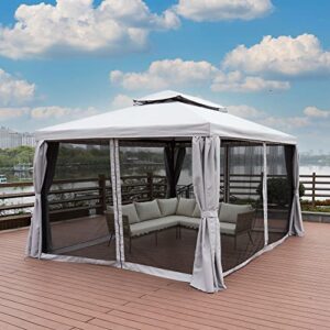 Fancihabor 10' X 13' Patio Gazebo, Outdoor Gazebo Canopy with Mosquito Netting and Curtains, Double-Roof Soft Top Gazebo Canopy for Patio, Deck, Backyard, Garden, Lawns (Grey)